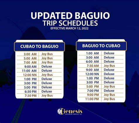 GENESIS TRANSPORT & JOY BUS SCHEDULE: .